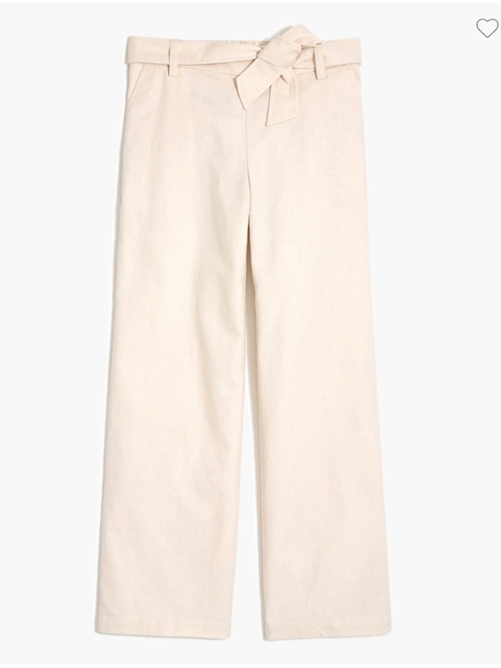 J.Crew~Cream/Natural Tie-front, Wide Leg Crop, Linen-Cotton Pant, Size 0